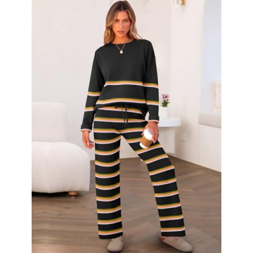 Caracilia Women's Striped Sweater and Wide Leg Pants Set