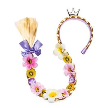 Party Chili Long Hair Princess Hairpiece Long Cosplay Braided Wigs for Girls Princess Dress Up Accessories (Rapunzel Flowers Headband)