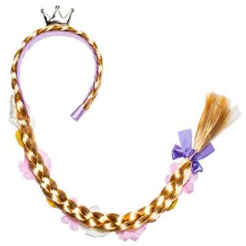 Party Chili Long Hair Princess Hairpiece Long Cosplay Braided Wigs for Girls Princess Dress Up Accessories (Rapunzel Flowers Headband)