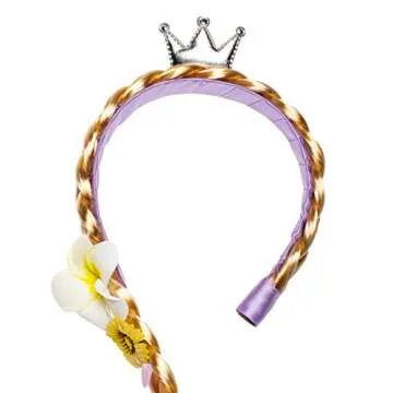 Party Chili Long Hair Princess Hairpiece Long Cosplay Braided Wigs for Girls Princess Dress Up Accessories (Rapunzel Flowers Headband)