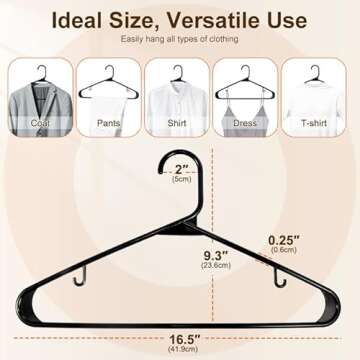 HOUSE DAY Black Plastic Hangers 60 Pack, Clothes Hangers with Non Slip Hooks, Durable & Space Saving...