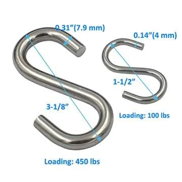 DGOL Stainless Steel S Hooks Set - 24 Pack, 100 lbs Load