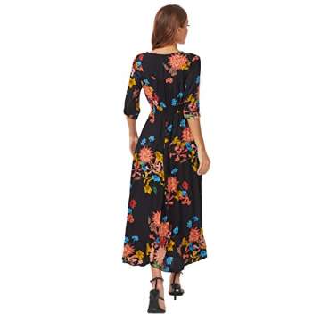 Milumia Women's Button Up Split Floral Print Flowy Party Maxi Dress Black and Red Large