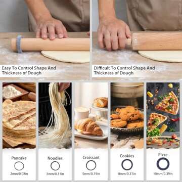 Adjustable 17.5 Inches Wood Rolling Pin with Thickness Rings for Baking -Non Stick Wooden Dough Roller Pin with Spacer Bands for Cookie,Pie Crust, Pastry Fondant By Folksy Super Kitchen(17.5, Grey)