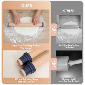 Adjustable 17.5 Inches Wood Rolling Pin with Thickness Rings for Baking -Non Stick Wooden Dough Roller Pin with Spacer Bands for Cookie,Pie Crust, Pastry Fondant By Folksy Super Kitchen(17.5, Grey)