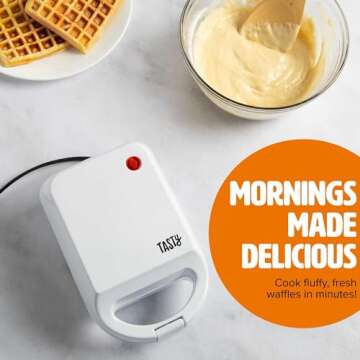 Tasty Mini Nonstick Waffle Maker, Perfect for Individual Waffles, Hash Browns, Brownies and more, Qu...