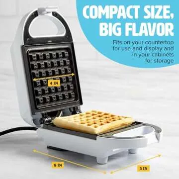 Tasty Mini Nonstick Waffle Maker, Perfect for Individual Waffles, Hash Browns, Brownies and more, Quick Results, Easy Clean Up, 600W, White