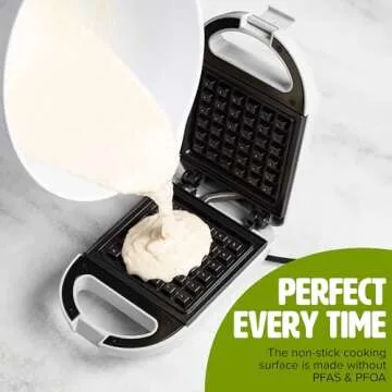 Tasty Mini Nonstick Waffle Maker, Perfect for Individual Waffles, Hash Browns, Brownies and more, Quick Results, Easy Clean Up, 600W, White