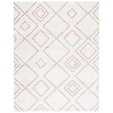 SAFAVIEH Arizona Shag Collection Area Rug - 9' x 12', Ivory & Beige, Moroccan Diamond Design, Non-Sh...