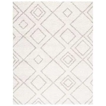 SAFAVIEH Arizona Shag Collection Area Rug - 9' x 12', Ivory & Beige, Moroccan Diamond Design, Non-Sh...