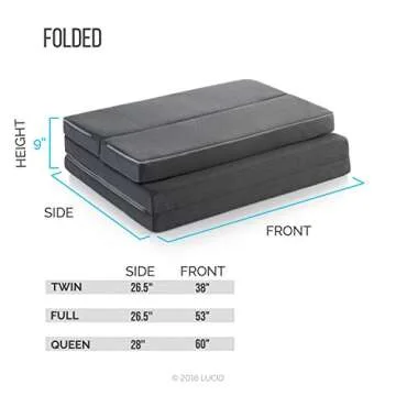 LUCID 3 Inch Folding Mattress Comfortable Portable Bed