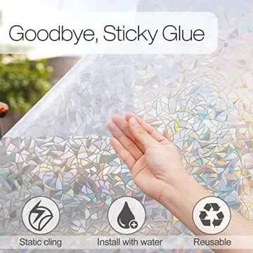 rabbitgoo Window Privacy Film Rainbow Film Decorative Window Sticker, 3D Static Stained Glass Cling Tint for Home Heat Control Non-Adhesive, 35.4 x 157.4 inches