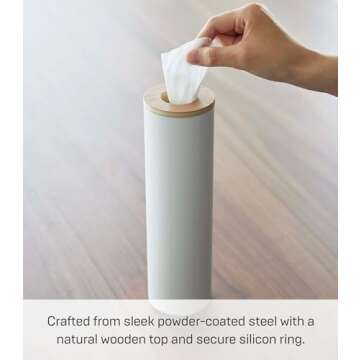 Yamazaki Home Rin Round Tissue Holder - Slim Steel + Wood