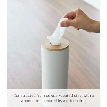 Yamazaki Home Rin Round Tissue Holder - Slim Steel + Wood
