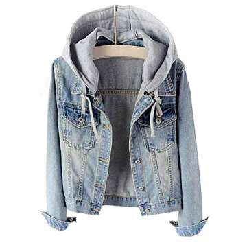 LifeShe Women's Casual Detachable Hoodie Denim Jacket