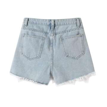 Xunger Women’s Rhinestone Fringe Jean Shorts High Waist Diamond Tassel Denim Shorts with Pockets(0796-Blue-S-RD)