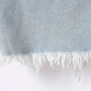 Xunger Women’s Rhinestone Fringe Jean Shorts High Waist Diamond Tassel Denim Shorts with Pockets(0796-Blue-S-RD)