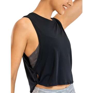 CRZ Yoga Pima Cotton Cropped Tank Tops for Women - Sleeveless Sports Shirts Athletic Yoga Running Gym Workout Crop Tops