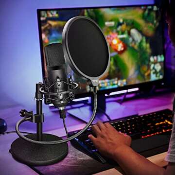 YOTTO Microphone Pop Filter Studio Windscreen Mic Cover Mask Shield with Flexible Gooseneck and Clamp for Blue Yeti, Audio Technica and All Microphones