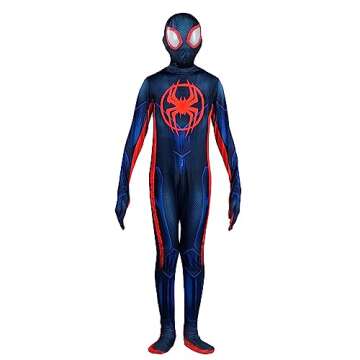 Marvel Miles Morales: Spider-Man Official Youth Deluxe Zentai Costume - Stretch Spandex with Hidden Zippers, Wrist Slits (XS) Multi