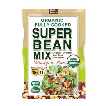 【Eat More Beans】Organic Fully Cooked Super Bean Mix, steamed bean, healthy salad toppings, plant-based protein, vegan, organic, non-GMO, Edamame, Chickpeas, Black Beans, Kidney Beans (5oz, 6packs)