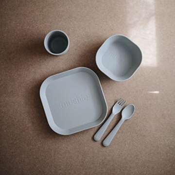 mushie Square Dinnerware Bowls for Kids | Made in Denmark, Set of 2 (Cloud)