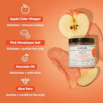 dpHUE Apple Cider Vinegar Scalp Scrub with Pink Himalayan Sea Salt, 9 oz - Natural Exfoliating Scrub...