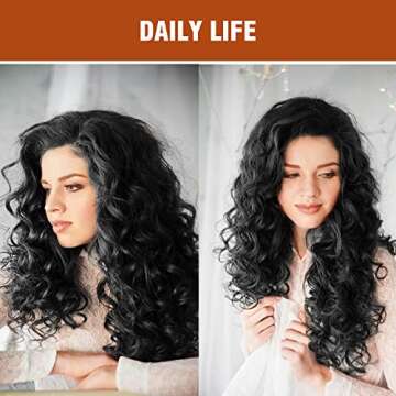 BESTUNG Long Black Curly Costume Wig Styled Halloween 80s Wigs for Women Full Head Cosplay Costume Hairpiece (Natural Black)