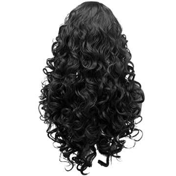 BESTUNG Long Black Curly Costume Wig Styled Halloween 80s Wigs for Women Full Head Cosplay Costume Hairpiece (Natural Black)