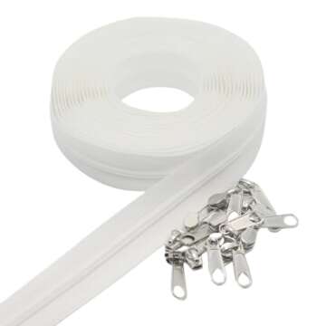 YaHoGa #3 White Nylon Coil Zippers by The Yard Bulk 10 Yards with 25pcs Sliders for DIY Sewing Tailo...