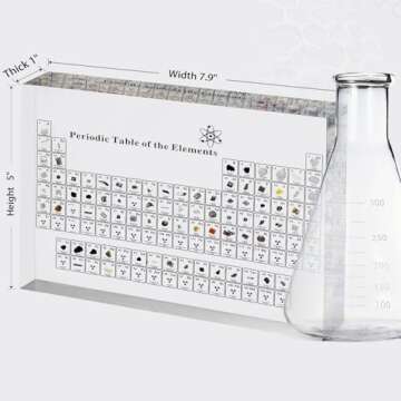 Large Periodic Table with Real Elements Inside, 8 Inch Acrylic Periodic Table Display with 83 Real E...
