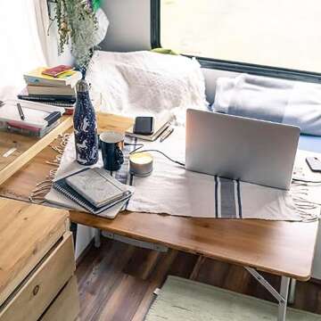 KingCamp Bamboo Folding Table Portable Camping Table Adjustable Height Camp Table 2-Folds for Travel...