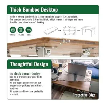 KingCamp Bamboo Folding Table Portable Camping Table Adjustable Height Camp Table 2-Folds for Travel, Picnic, Beach, Outdoor and Indoor, 4-6 People