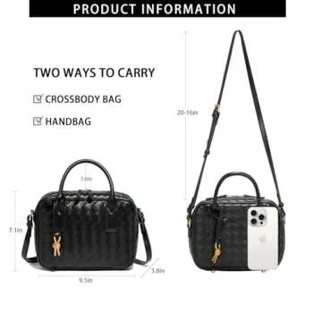 LEESTUTY Trendy Woven Crossbody Bag for Women - Woven Top Handle Satchel Handbag - Weaved Hand Purse for Lady - Soft Vegan Leather