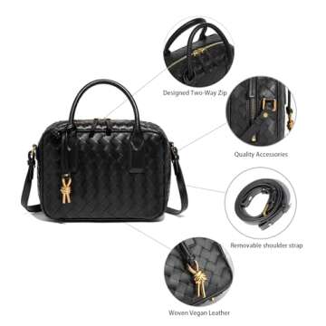 LEESTUTY Trendy Woven Crossbody Bag for Women - Woven Top Handle Satchel Handbag - Weaved Hand Purse for Lady - Soft Vegan Leather