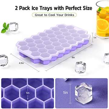 Upgrade Ice Cube Trays, 2 Pack Silicone Flexible Ice Cube Trays with Lid, 76 Cubes Ice Trays for Chilled Drinks, Whiskey & Cocktails, Stackable Flexible Safe Ice Cube Trays1