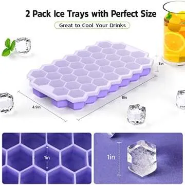 Upgrade Ice Cube Trays, 2 Pack Silicone Flexible Ice Cube Trays with Lid, 76 Cubes Ice Trays for Chilled Drinks, Whiskey & Cocktails, Stackable Flexible Safe Ice Cube Trays1