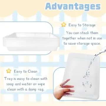 10 Pcs Plastic Art Trays,Reusable Plastic Trays for Serving Food and Parties,Stackable Activity Tray for DIY Projects,Painting,Beads11 x 8.3 x 1.2 Inch (Clear)