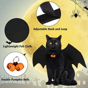 PetLoft Cat Costume Bat Wings, Cat Halloween Costume with 2 Pumpkin Bells Adjustable for Cat and Small Dog, XS