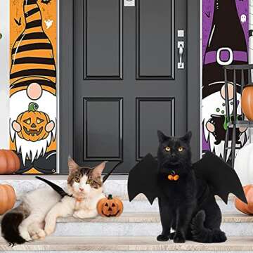 PetLoft Cat Costume Bat Wings, Cat Halloween Costume with 2 Pumpkin Bells Adjustable for Cat and Small Dog, XS