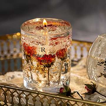 Romantic Times Jelly Jar Rose Scented Candles Fragrance Real Flower 7.4 Oz 50 Hours Burning Time Floral Unique Pretty Candles Decorative (Velvet Rose)