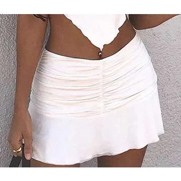 Trendy SAFRISIOR Ruched Ruffle Mini Skirt for Women