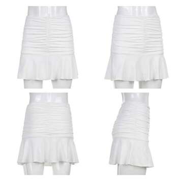 SAFRISIOR Women Ruched Ruffle Short Skirt High Waisted Stretch Pleated Tennis E-Girls 90s A-Line Mini Skirt White