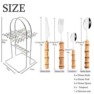 Snplowum Elegant 24-Piece Bamboo Flatware Set for 6