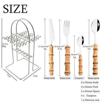 Snplowum Elegant 24-Piece Bamboo Flatware Set for 6