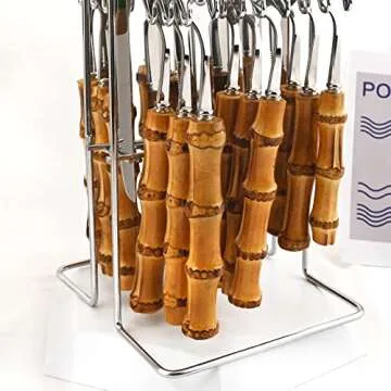 Snplowum Elegant 24-Piece Bamboo Flatware Set for 6