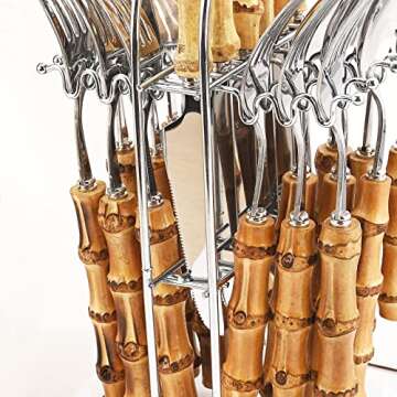 Snplowum Elegant 24-Piece Bamboo Flatware Set for 6