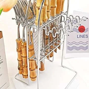 Snplowum Elegant 24-Piece Bamboo Flatware Set for 6