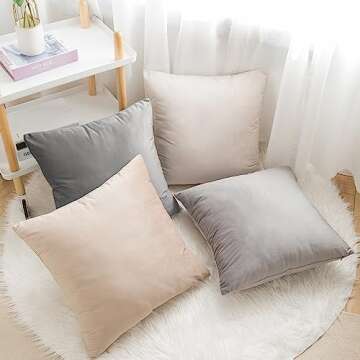 Yonous Neutral Gradient Combo Set Throw Pillow Covers, Premium Velvet Soft Square Cushion Cases, Decorative Pillows for Sofa Bedroom Car, Set of 4, 16x16 Inch