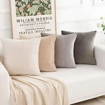 Yonous Neutral Gradient Combo Set Throw Pillow Covers, Premium Velvet Soft Square Cushion Cases, Decorative Pillows for Sofa Bedroom Car, Set of 4, 16x16 Inch